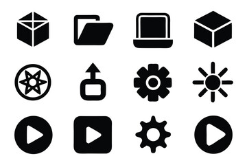 Leinwandbilder - Vector art of a collection of various black and white icons is displayed on a white background