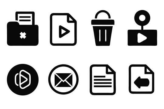 Vector art of a set of common file and media icons isolated on white background