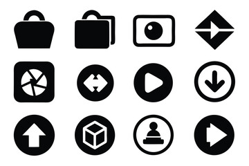 Poster - Vector art of a collection of simple user interface icons is presented isolated on white background