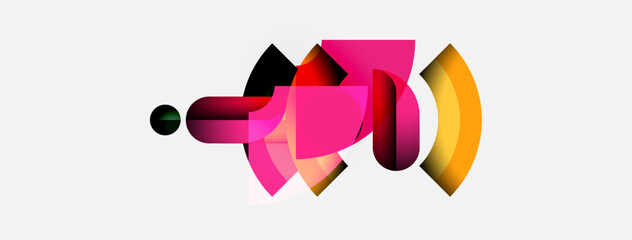 Fototapete - Abstract geometric shapes overlap, creating vibrant pink, orange hues. Minimalist design on white background. Modern art composition.