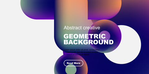 Leinwandbilder - Abstract geometric background features vibrant purple, orange hues. Text reads Geometric Background, includes button. Modern design.