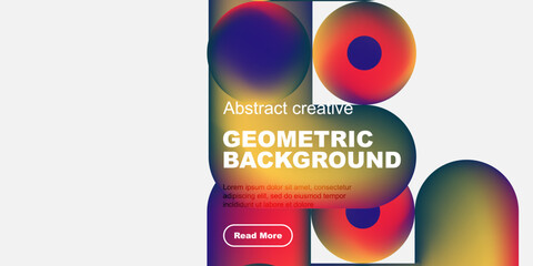 Poster - Abstract geometric background features vibrant colors, shapes. Text includes geometric background, read more button visible. Modern design.