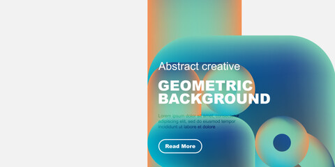 Poster - Abstract geometric background features vibrant colors, fluid shapes, text, button. Modern design suitable for digital projects.