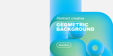 Poster - Abstract geometric background features vibrant blue hues, text, button. Minimalist design suits modern projects, presentations.