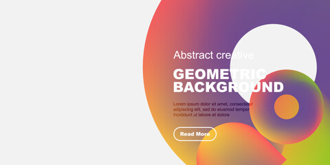 Poster - Abstract geometric background features vibrant colors, flowing shapes, text, button. Modern design for digital projects.
