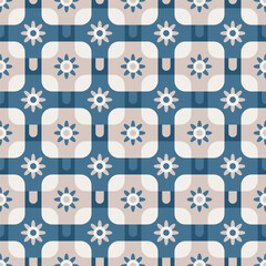 Aufkleber - Geometric Flat Flower Tile Seamless Pattern In Neutral Blue Colors