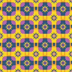 Poster - Retro Geometric Flower Tile Seamless Pattern with Abstract Shape Design
