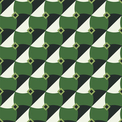 Poster - Retro Geometric Green Diamond Detailed Repeating Background Textile Pattern