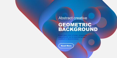 Fototapete - Abstract geometric background features flowing blue shapes, text, button. Modern design, vibrant colors, clean aesthetic.