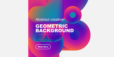 Poster - Vibrant abstract shapes overlap, creating dynamic geometric background. Text promotes further exploration. Modern design elements present.