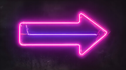 Poster - Bright pink neon arrow pointing right with a transparent background