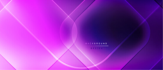 Aufkleber - Abstract purple design features glowing lines, circles, squares. Modern aesthetic, suitable for digital backgrounds, presentations.