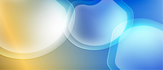 Fototapete - Abstract background features overlapping translucent circles. Colors transition from gold to blue, creating soft gradients. Smooth shapes suggest fluidity.