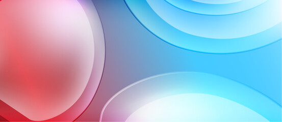 Poster - Abstract circles overlap, creating vibrant blue, red gradients. Smooth shapes suggest depth, light interplay. Minimalist design.