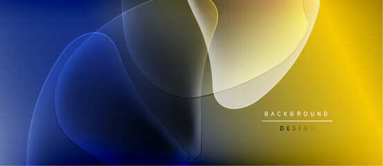 Aufkleber - Abstract flowing shapes, blue, yellow, gray gradients. Modern design, smooth curves, dynamic composition. Background texture, elegant visual.