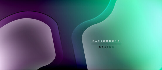 Poster - Abstract gradients blend purple, teal, turquoise. Overlapping shapes create depth, modern design aesthetic. Text reads background design.