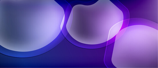 Fototapete - Abstract composition featuring overlapping translucent shapes. Purple, lavender hues dominate dark background. Smooth gradients create depth.