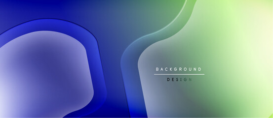 Fototapete - Abstract fluid shapes blend blue, green hues. Gradient background creates modern design element. Minimal text present. Smooth transitions visible.