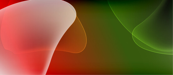 Fototapete - Abstract shapes blend, creating vibrant red, green hues. Smooth gradients suggest fluidity, depth. Minimalist design evokes calm feeling.