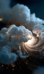 Poster - Ethereal luminous clouds swirling energy vortex abstract celestial phenomenon mystical atmosphere shimmering trails artistic representation celestial artwork inspiring skies