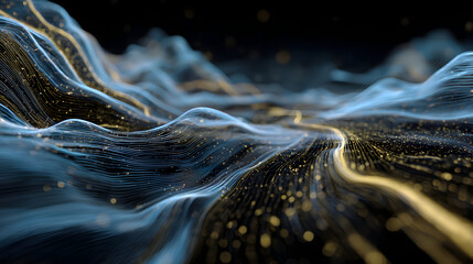 Poster - Abstract futuristic landscape background with glowing lines and particles depicting data streams, digital technology and innovative concepts for creative backgrounds and modern
