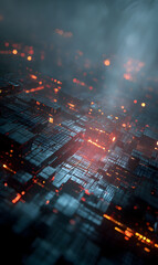 Poster - Abstract cityscape with glowing lights and futuristic geometric patterns creates a stunning visual of urban expansion and technological advancement showcasing intricate details