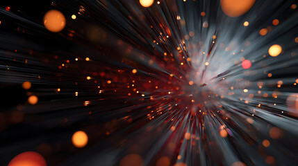 Poster - Dynamic abstract blurred streaks creating a powerful sense of motion and speed featuring shimmering golden and red light trails representing energy flow and technological
