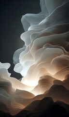 Poster - Serene abstract formation with soft translucent waves illuminated by ethereal light creating a dreamlike atmosphere in a captivating display of artistic expression and fluid