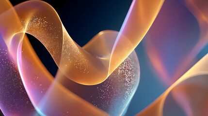 Poster - Abstract waves with particles flowing in a dynamic motion creating a stunning visual spectacle perfect for contemporary design projects with gold orange and blue tones ideal for