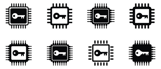 Fototapete - Secure Processor Icons Representing Security Encryption and Data Protection in Technology