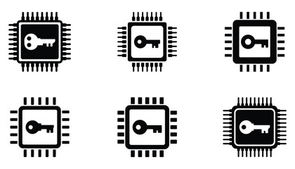 Fototapete - Seamless Pattern of Microchips with Key Symbol for Cybersecurity and Data Protection