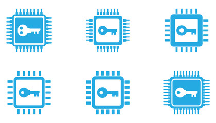 Fototapete - Seamless Pattern of Blue Computer Chip with Key for Security Concepts