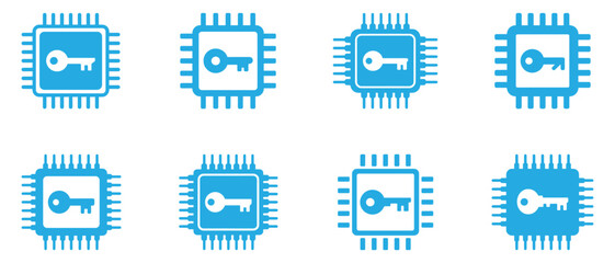 Fototapete - Secure Microchip Icons Representing Data Protection and Cybersecurity Solutions