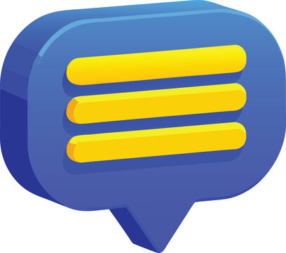 3d blue speech bubble with yellow message lines