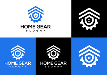 Leinwandbilder - geometric house logo icon vector with gears