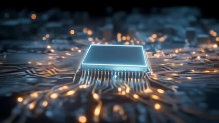 Poster - Futuristic glowing CPU on a motherboard symbolizes advanced technology