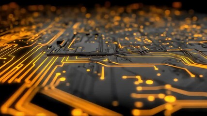 Poster - Animated glowing circuit board with electronic paths and data signals flowing