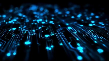 Poster - Glowing blue circuit board with data flow and digital connections animation