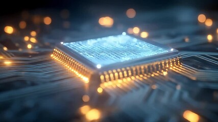 Poster - Advanced microchip with glowing connections on a futuristic circuit board