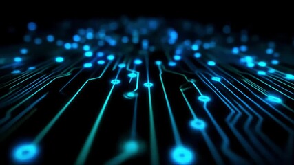 Poster - Circuit Board Animation with Glowing Blue Lights and Data Transmission