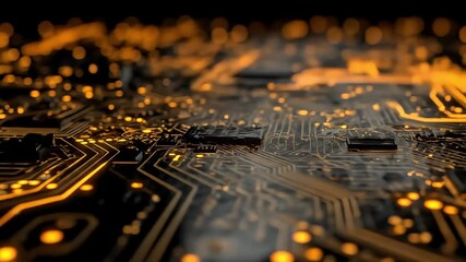 Poster - Intricate glowing circuit board with microchip represents modern technology