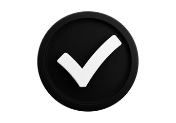 Poster - 3d white checkmark symbol inside a black circle on a transparent background representing success and approval