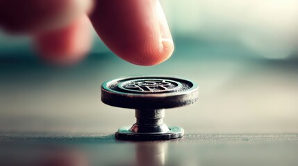 Poster - Close-up of a finger pressing a metallic button.