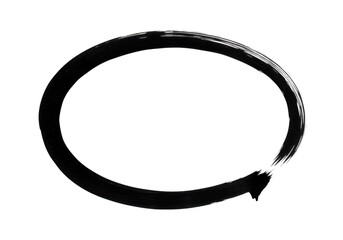 Poster - Abstract black ink brush stroke forming an imperfect oval shape on a transparent background symbolizing creativity and art