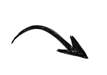 Poster - Handdrawn black arrow with a curved shaft pointing downwards and to the right on a transparent background indicating direction