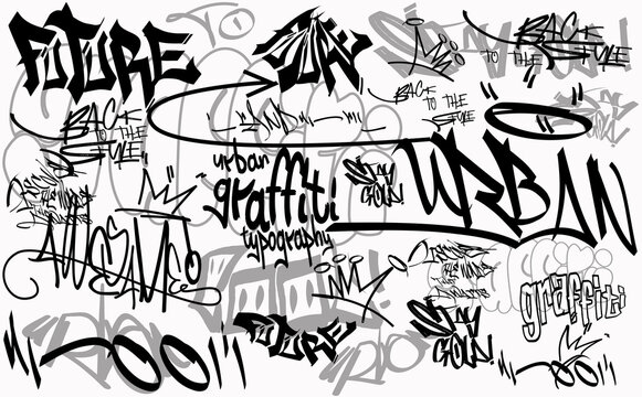 urban graffiti typography, grunge newspaper pattern, grunge paint element, Graffiti seamless pattern abstract, meaningless letters.hand-drawn texture, street art retro style. spray splash paint effect