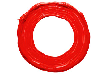 Poster - Thick textured circular brushstroke of vibrant red paint forming a ring on a transparent background