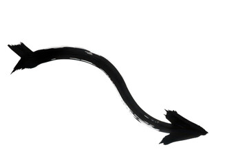Poster - Black ink brush stroke forming a curved arrow on a transparent background