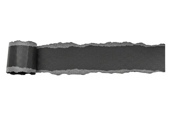 Poster - A strip of torn black paper with a curled edge on the left, isolated on a transparent background