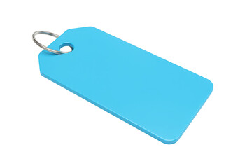 Poster - A bright blue blank tag with a silver ring, isolated on a transparent background, perfect for branding